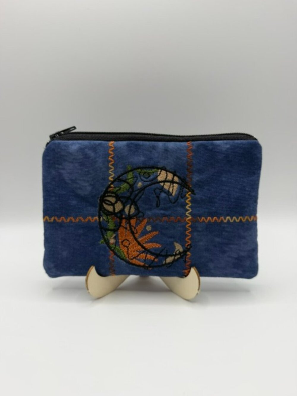 Homemade Blue Moon Embroidered Pouch